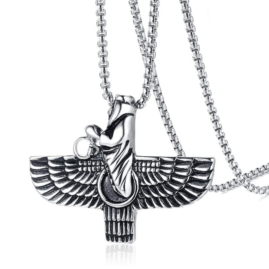 Retro Gothic Zoroastrian Symbol Totem Pendant Necklace Men's Punk Religious Alternative Trendy Jewelry