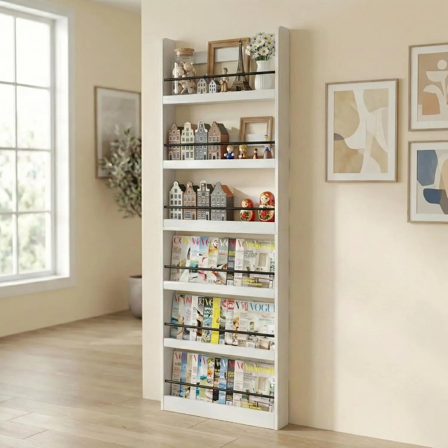 Six Tier Narrow Behind Door Wall Shelf With Guardrail