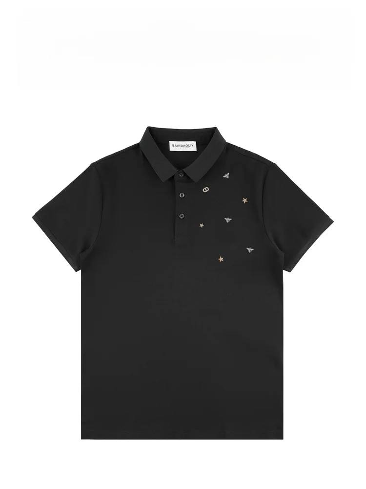 

Мужская приталенная футболка BAIRBAOLIY2025 с коротким рукавом, повседневная, класса люкс, с пайетками в виде пчелы, модная, городская, влагоотводящая