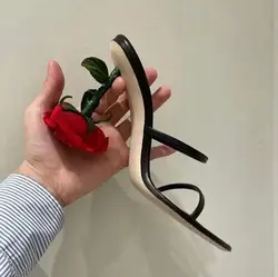 New Summer Dress Slippers Flowers Open Toe Women Slippers Rose High Heels Black Women Sandals sandalen damen luxury sapato