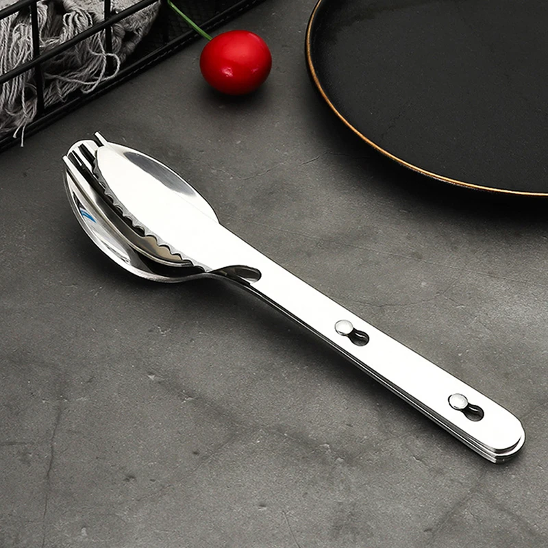 Juego de vajilla portátil de acero inoxidable, cuchillo, tenedor, cuchara, utensilios para exteriores, vajilla para acampar y cocinar, 3 piezas por