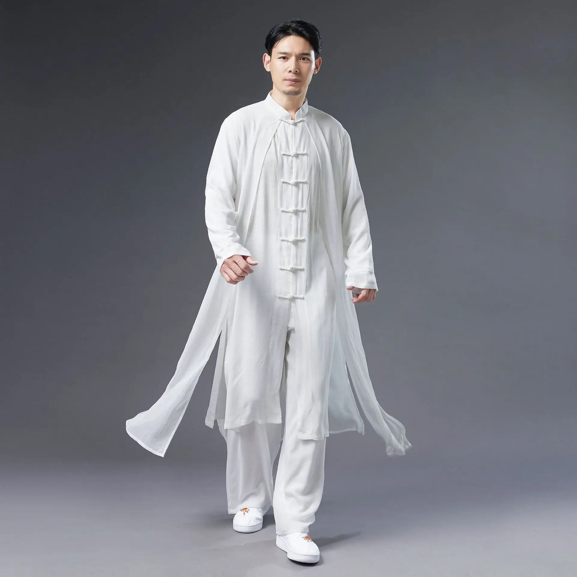 traditional tang suit coat men Tai chi clothing linen jacket male hanfu chinese style vintage handsome long Kung fu robe