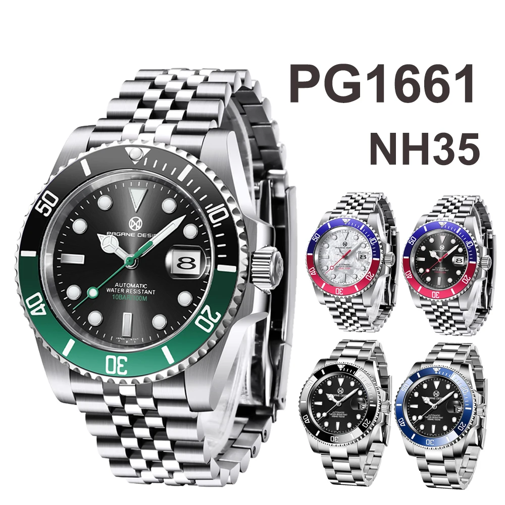

PAGRNE DESIGN NH35 Automatic Mechanical Watch 41mm Sapphire Crystal Stainless Steel Waterproof 10Bar watch for men PG1661
