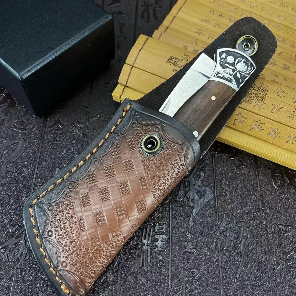 Folding Knife Knife Premium Leather Knife Cover Outdoor Carved Storage Pocket Sheath （Knife Not Included）