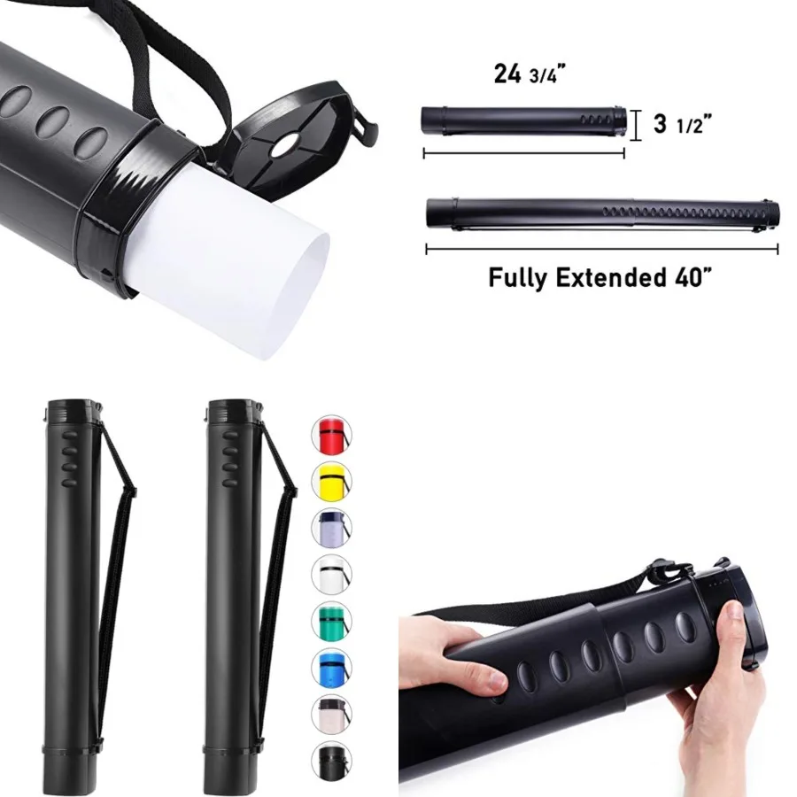 

2-Pack Extendable Poster Tubes Expand from 24.5" to 40" with Shoulder Strap Carry Documents Blueprints Drawings and Art Black P