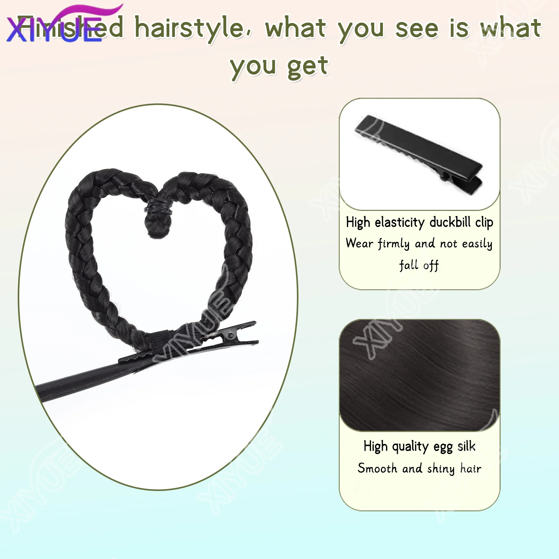 Children's Hanfu wig, heart-shaped braided hair clip, daily girl side tie, cute hair clip, heart-shaped braided hair accessory