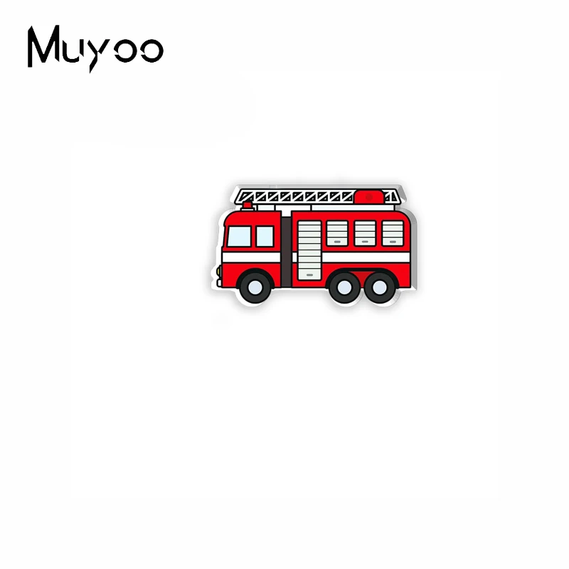 2023 New Arrival Fashion Cartoon Fire Truck Car Graffiti Handcraft Epoxy Acrylic Resin Lapel Pins Badge Pin