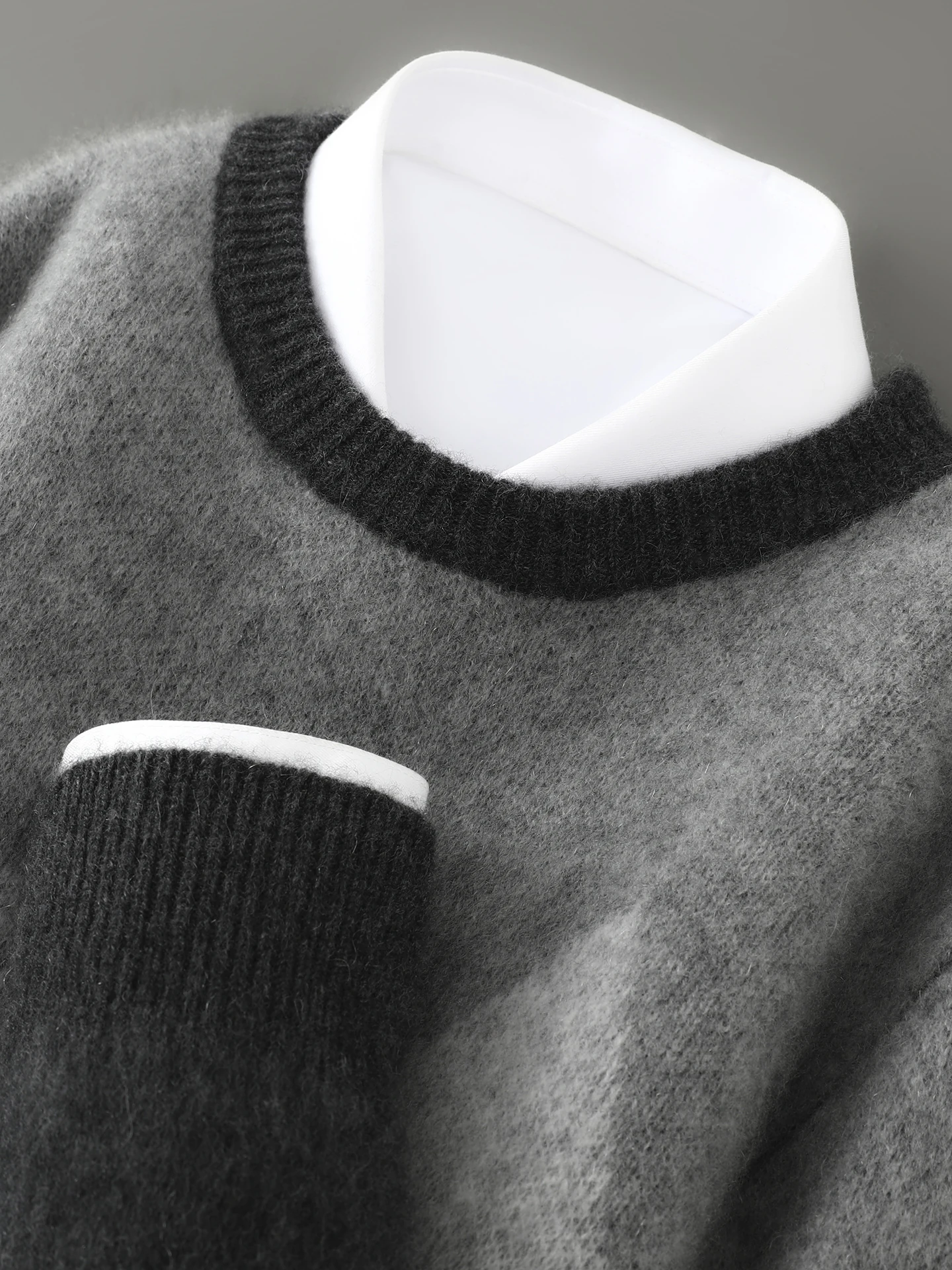 00% Pure Wool Knitted Sweater Men's Autumn Winter Thiened round Ne Loose Casual Knitted Base Layer Camere Sweater