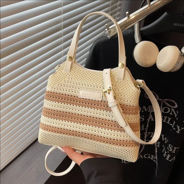 

Модная полосатая тканая сумка-тоут, новинка лета 20220, стильная сумка на плечо, качественная пригородная сумка через плечо для женщин, дизайнерская