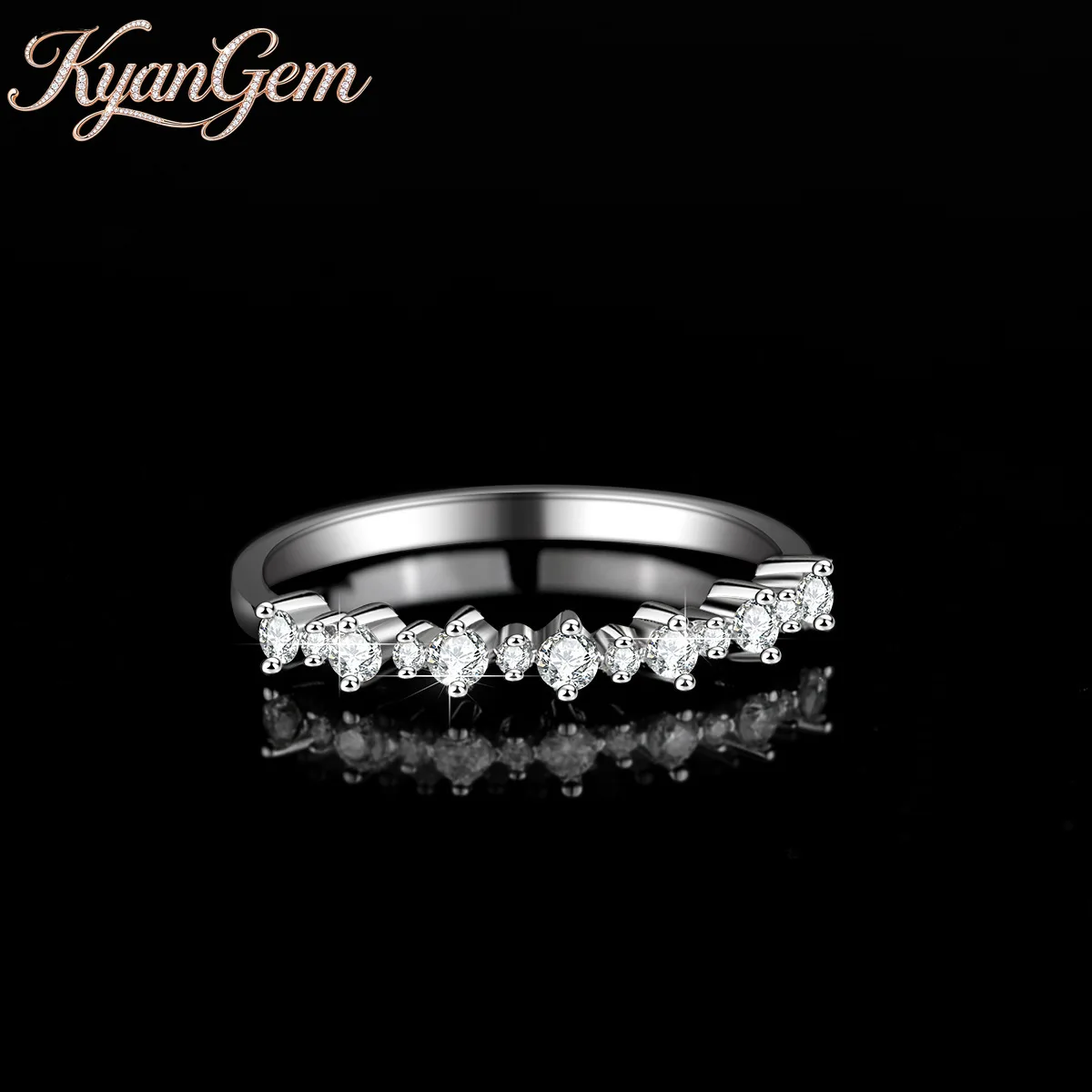 KyanGem 18K Gold set with Moissanite Ring Goddess Style Ring 18K Platinum Straight Row Seven-star Row Luxury Jewelry