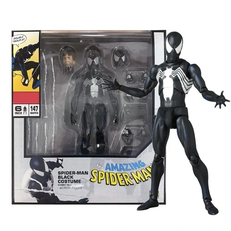 Mafex Black Spider-Man Action Figure PVC Movable Collection 16cm Marvel Toys Maf 147 Venom Spiderman Peter Parker Figurine Model