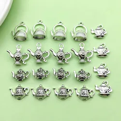 20pcs Antique Silvery 3D Teapot Teacup Charms Alloy Pendants For DIY Bracelet Necklace Earrings Jewelry Making Accessories