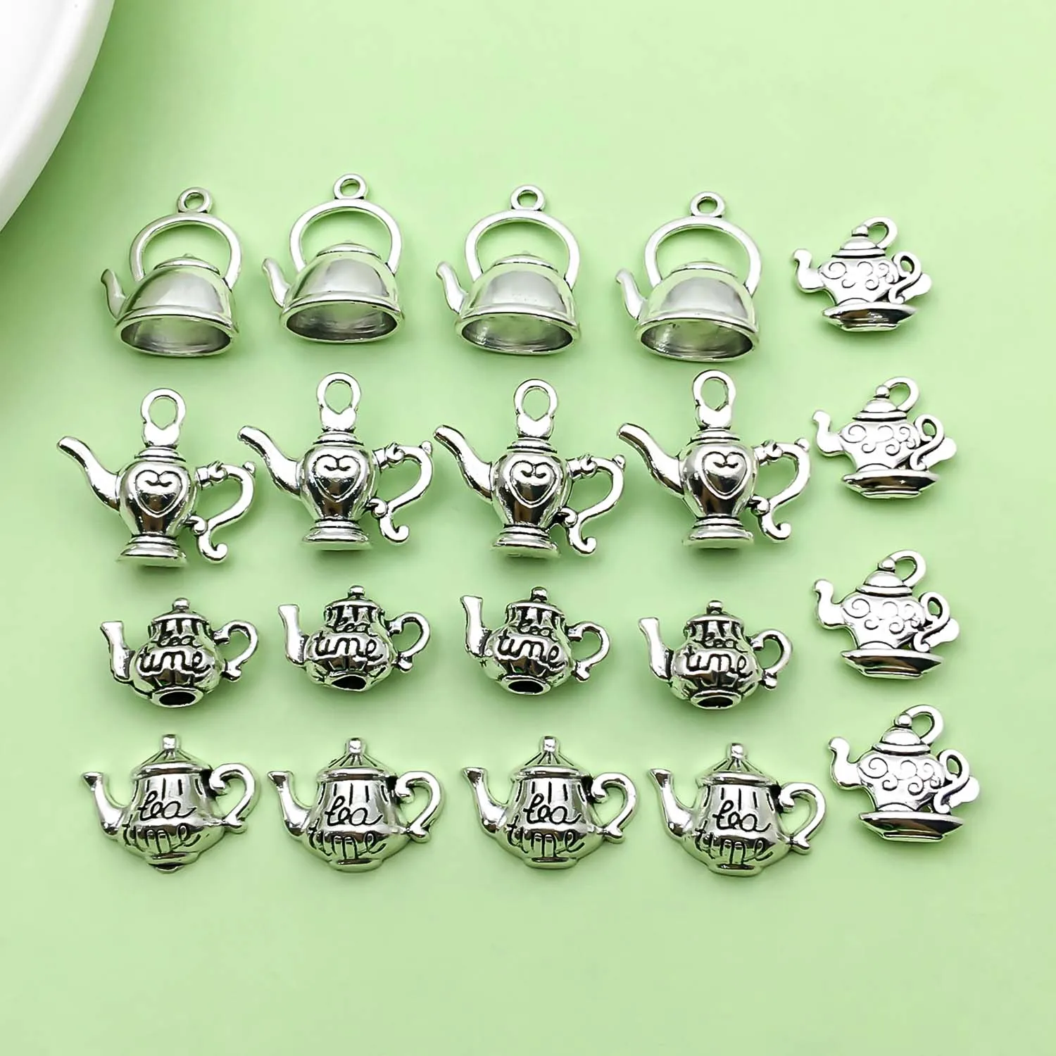 20 sztuk antyczne srebrzyste 3D czajniczek filiżanka Charms wisiorki ze stopu dla DIY bransoletka naszyjnik kolczyki akcesoria do wyrobu biżuterii