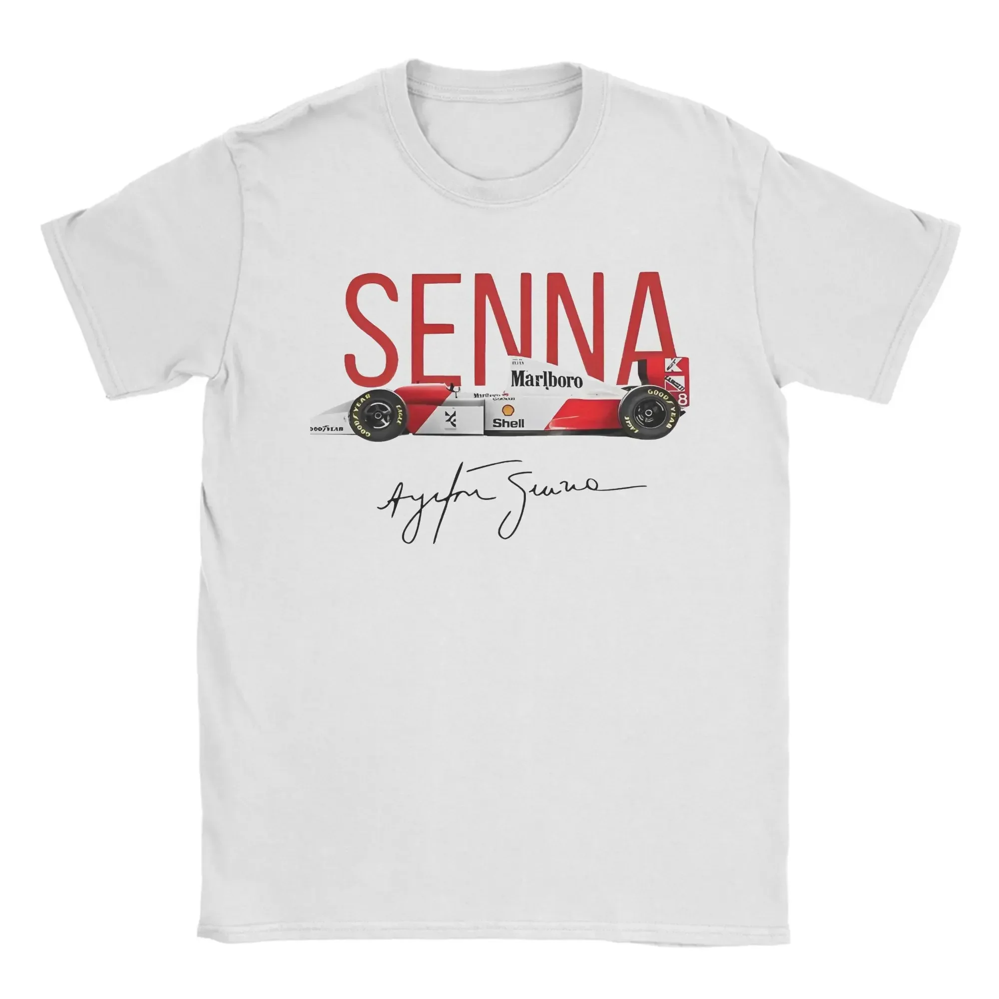 Fun Ayrton Senna Racing Car T-Shirt Men Crewneck 100% Cotton T Shirts  Short Sleeve Tees Plus Size Clothing