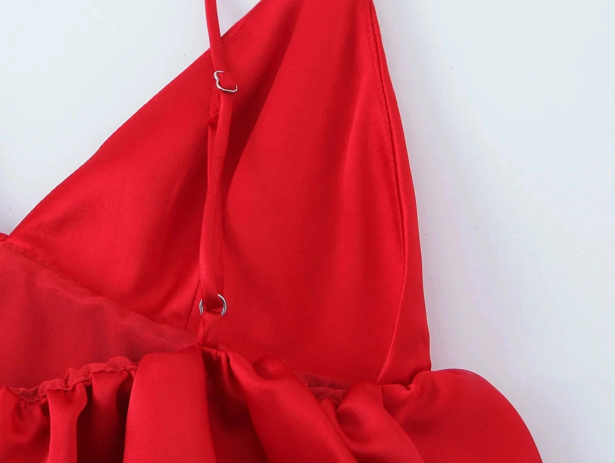 HH Neue Damen Satin-Camisole mit dünnen Trägern, tiefem V-Ausschnitt, einfarbig, sexy, ärmellos, bauchfreies Tanktop – Sommer 2026 für Abendverabredungen und Strand – Detail 10
