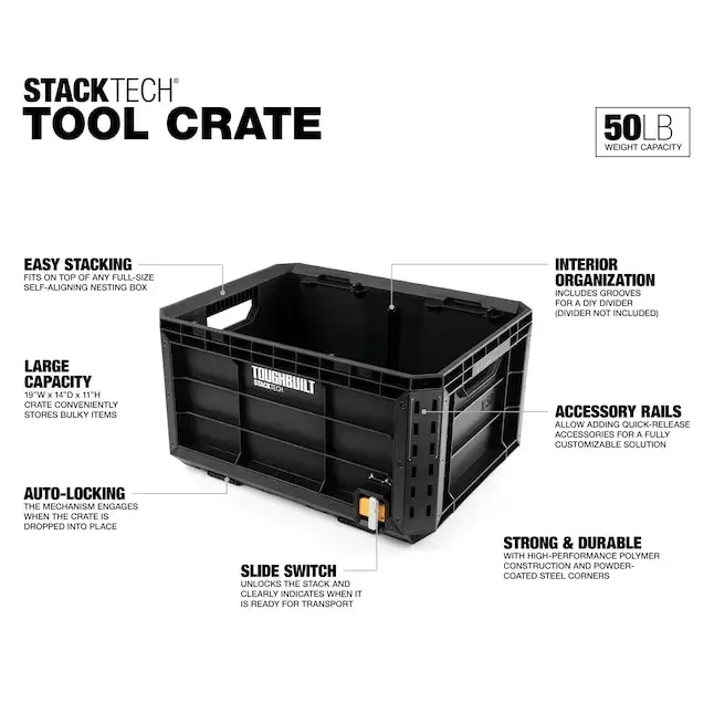 Imagem -02 - Toughbuilt Tb-b1-x50 Stacktech Ferramenta Caixa Organizador Peças Caixa Multifuncional Combinando Empilhamento Ferramenta Organizador