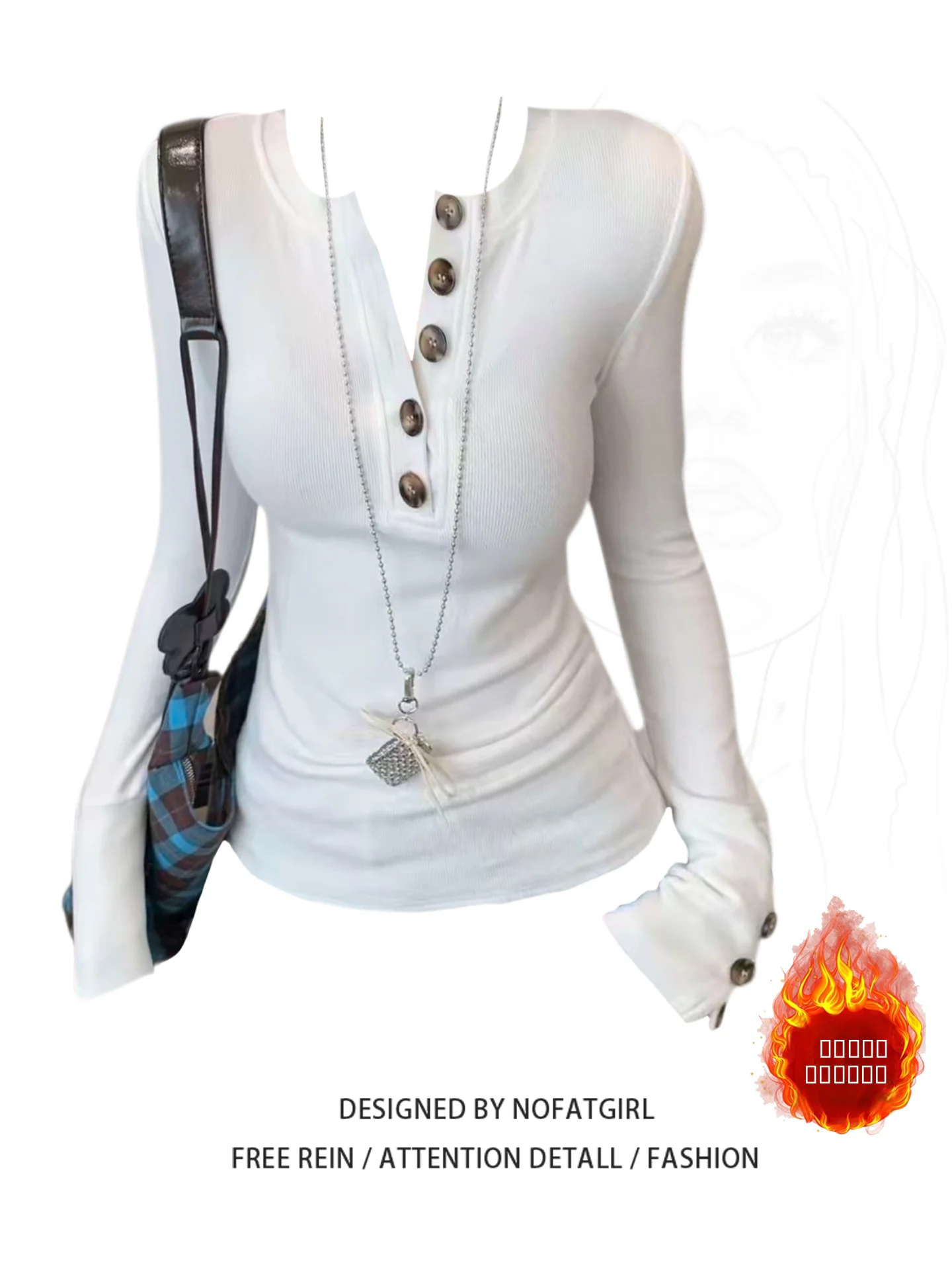 

Женская утепленная футболка с воротником хенли больших размеров, приталенного кроя, с длинным рукавом, осенне-зимняя, новая модная модель