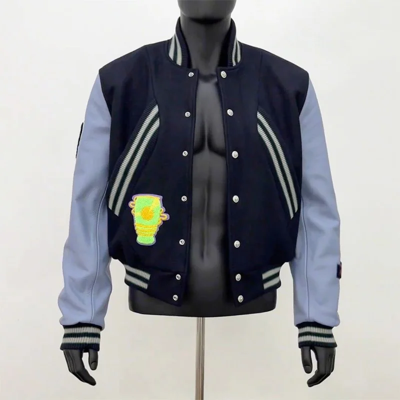 Jaqueta Bla Wood Kiko American Style Baseball Masculina, Casaco Curto Moderno de Primavera, Estilo High Street, Jaqueta Cleanfit para Jovens