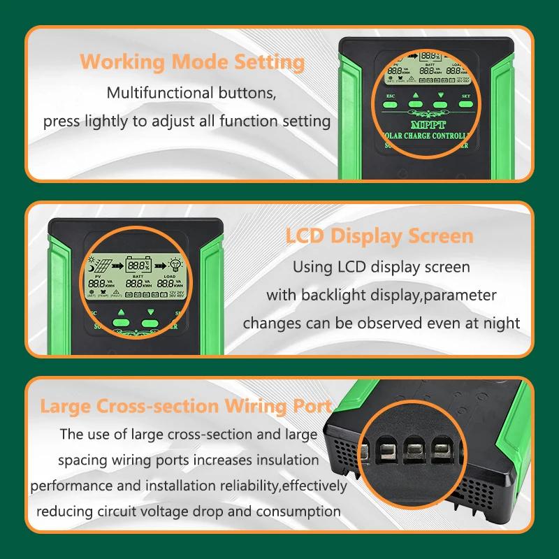 30A 40A 50A 60A MPPT Solar Charge Controller with WiFi 12V 24V 36V 48V Auto Controller Solar Panel Battery Regulator LCD Display