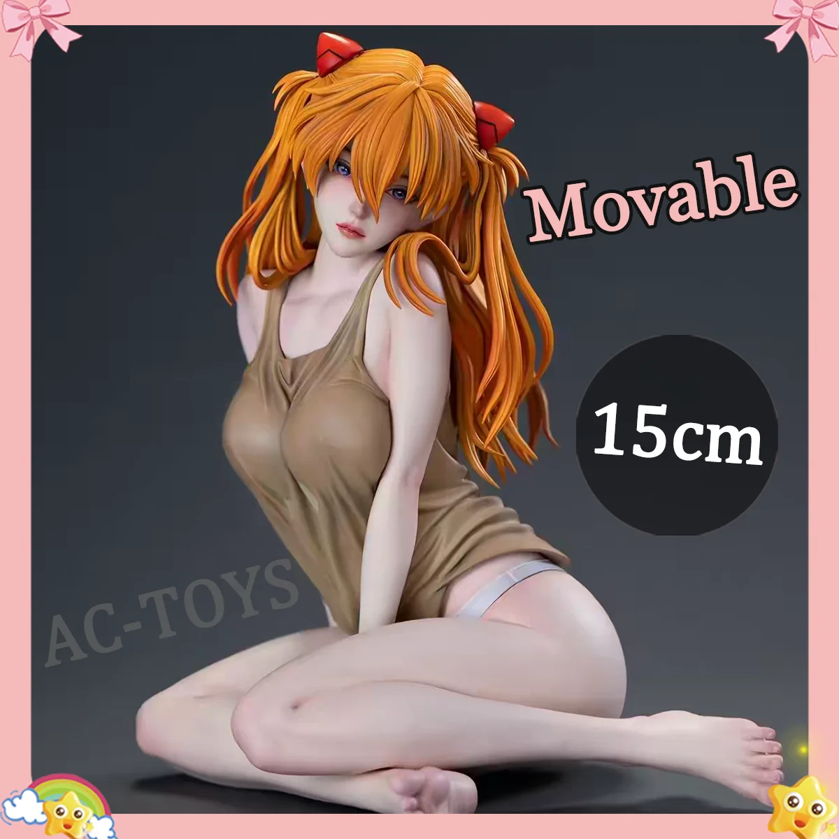 Neon Genesis Evangelion Asuka Langley Soryu 15cm Sitting Pose PVC Figure – Sexy Casual Wear / Maid Style Collectible Anime Statu