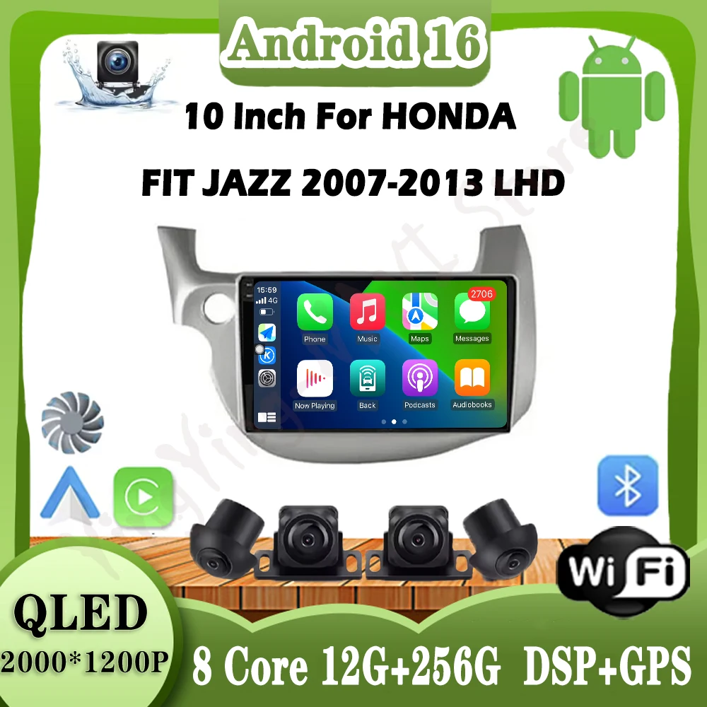 10 بوصة لهوندا صالح جاز 2007-2013 LHD راديو السيارة DSP Carplay الوسائط المتعددة مشغل فيديو راديو تلقائي لتحديد المواقع والملاحة ستيريو 4G Let