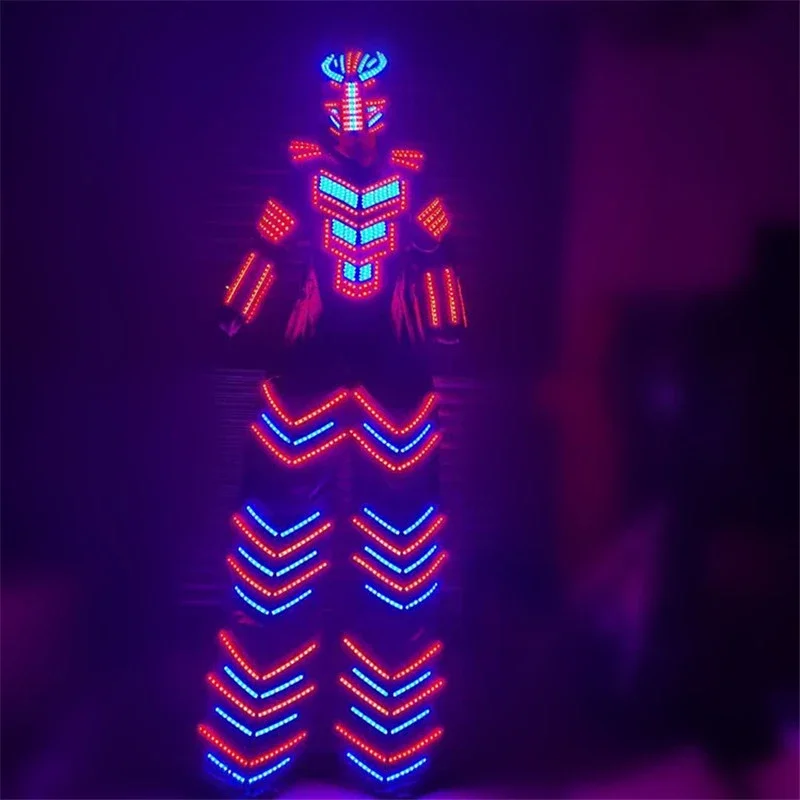 Bar singer perform led robot  suit sj stage stilts walker costumes RGB colorful light led men wear luminous armor clothe dj led