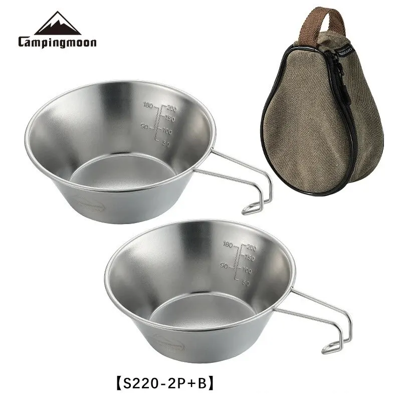 CAMPINGMOON Portable Outdoor Picnic Small Dining Bowl S220 2PCS+bag Stainless Steel Sierra Shiraz Bowl