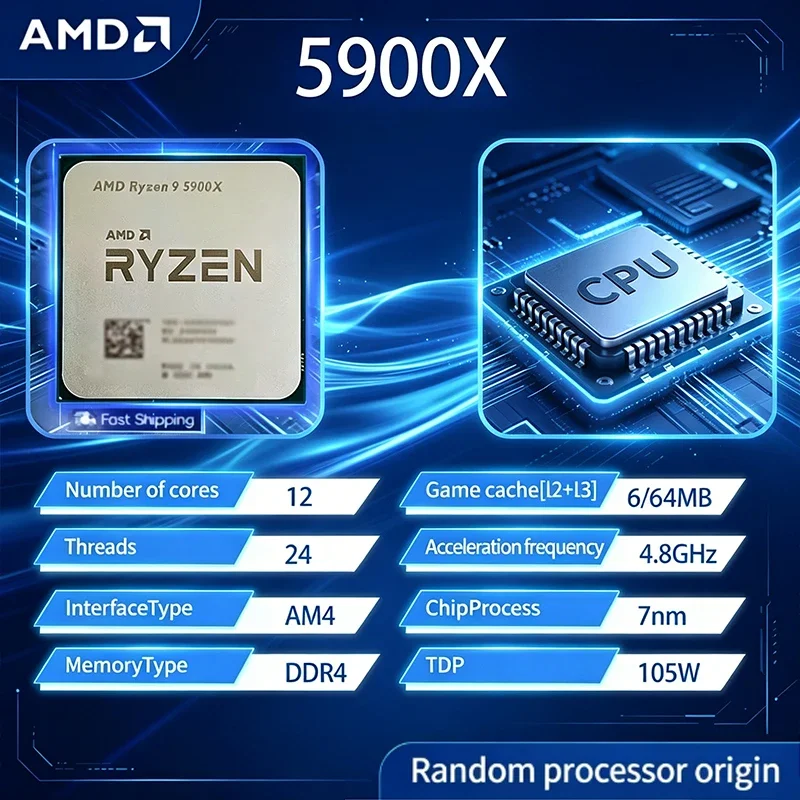 

AMD Ryzen 9 5900X Processor-12-Core 24-Thread 3.7GHz Base, 4.8GHz Max Boost, AM4 Socket 64MB L3 Cache 7nm Desktop CPU