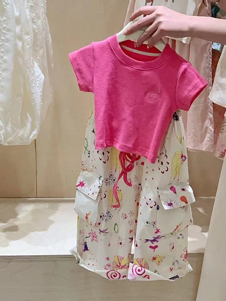 Set estivo per ragazze ragazza Top corto per bambini Set di pantaloni Casual per bambini Set di vestiti per bambini vestiti per ragazze da 2 a 8 anni