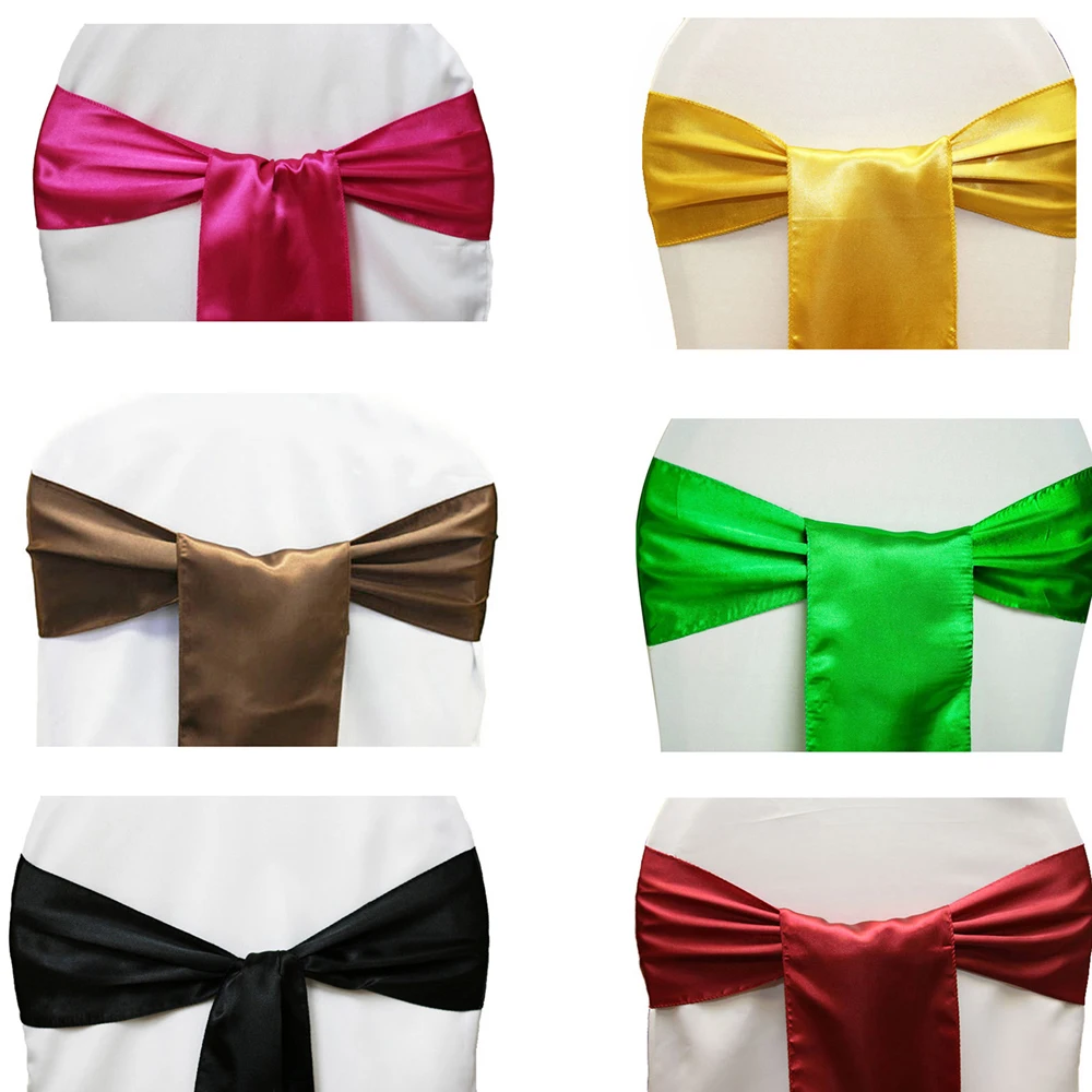 

25Pcs Satin Bow Tie Chair Sash Band 15x275cm Indoor Outdoor Party Event Multi Color Hotel Banquet Wedding Party Decor