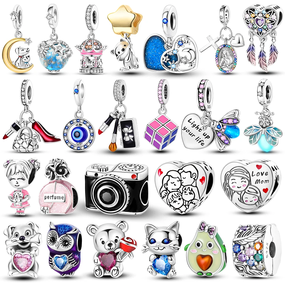 

Fit Original Bangle Charms 925 Sterling Silver Cat Travel Charm Beads Pendent Dangle For Bracelet DIY Women Fine Jewelry Gift