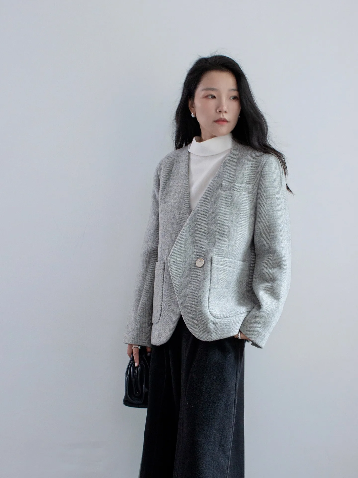 

Женское шерстяное пальто Ele ort на пуговицах, осеннее, для ранних осенних утреней, теплое, прямого кроя, с длинными рукавами, модное