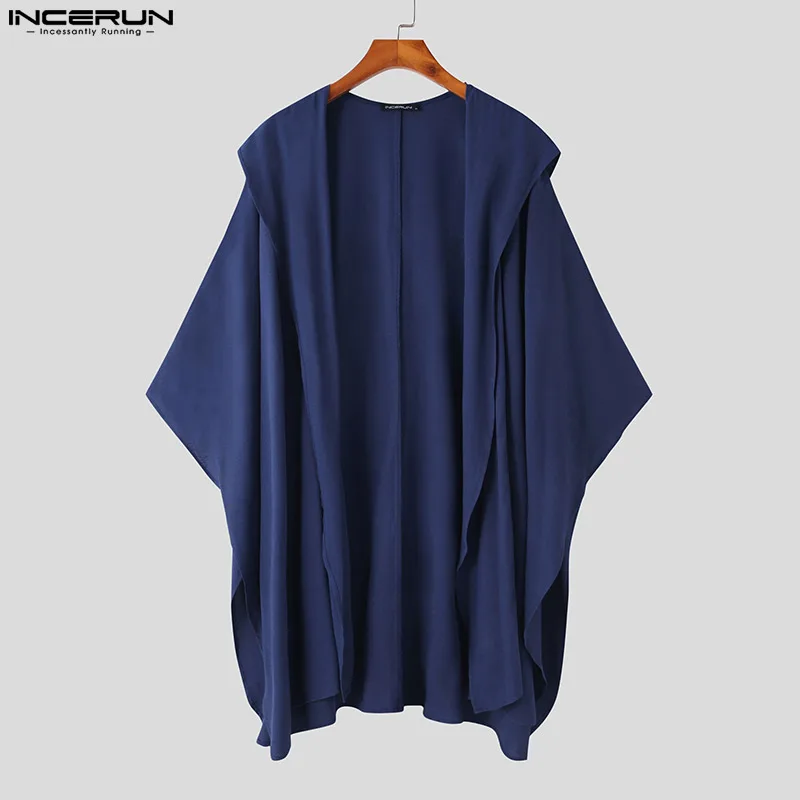 Fashion Casual Style Tops INCERUN New Men Chinese Style Hooded Hoodie Shirts Loose Solid Long Sleeve Cardigan Blouse S-5XL 2024