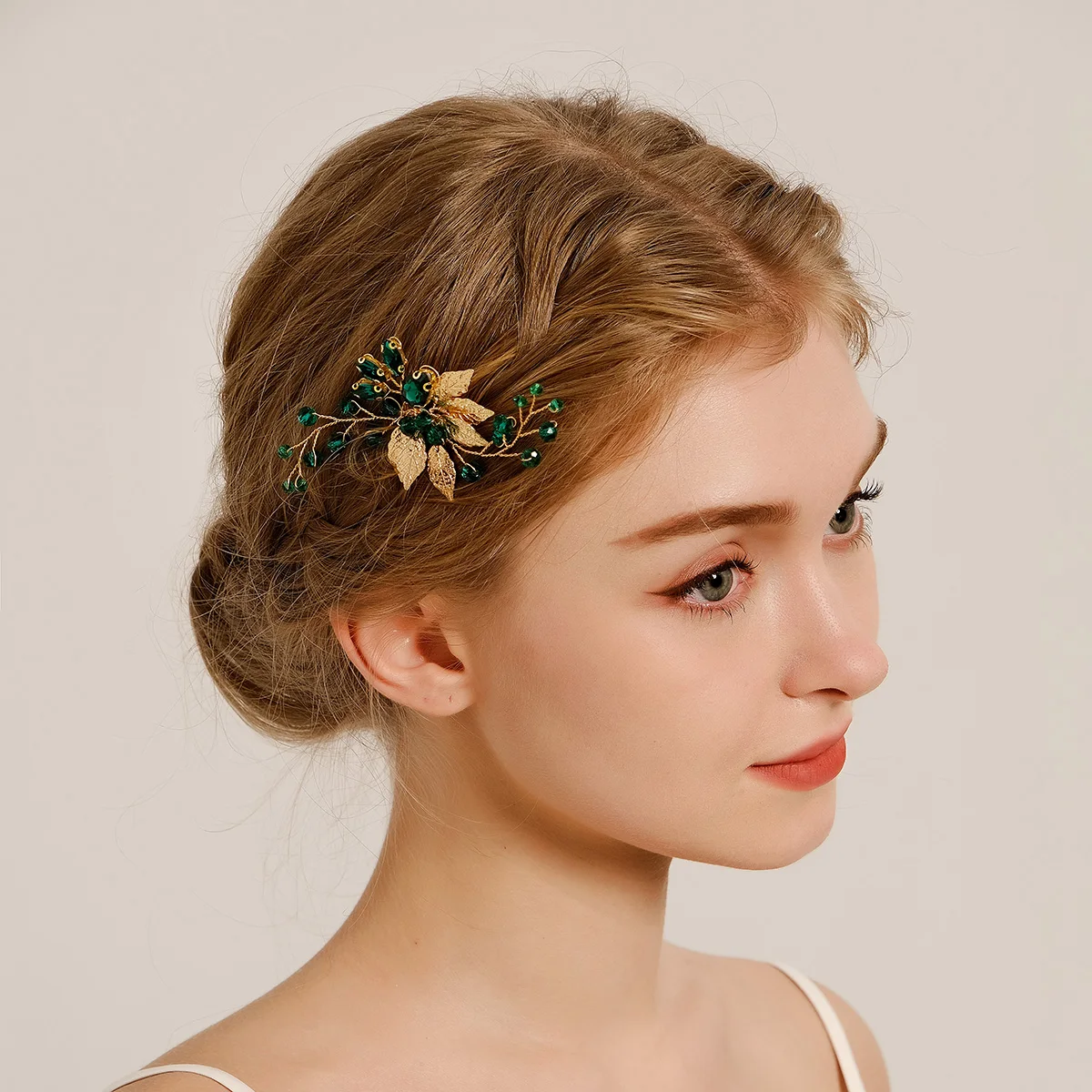 Fashion Green Hair Comb & Pin Set Rhinestone Crystal Hair Clip Headpiece Bride Wedding Jewelry Accessories Bridesmaid Gift image 3