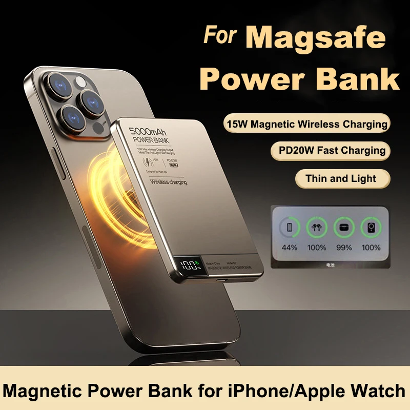 

10000mAh Magnetic Power Bank Qi Wireless Charger PD20W Super Fast Charging Powerbank For Magsafe iPhone 16 iWatch Samsung Xiaomi