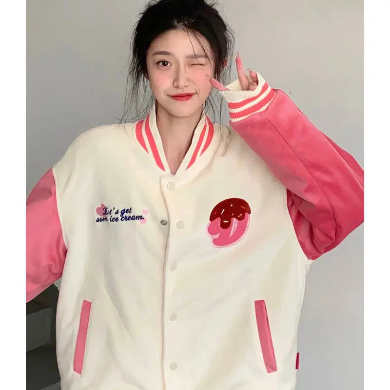 Kawaii Sanrio Hello Kitty Baseball Uniform Jacket Female Autumn Versatile Loose Casual Jacket Anime Cute Cartoon Birthday Gift