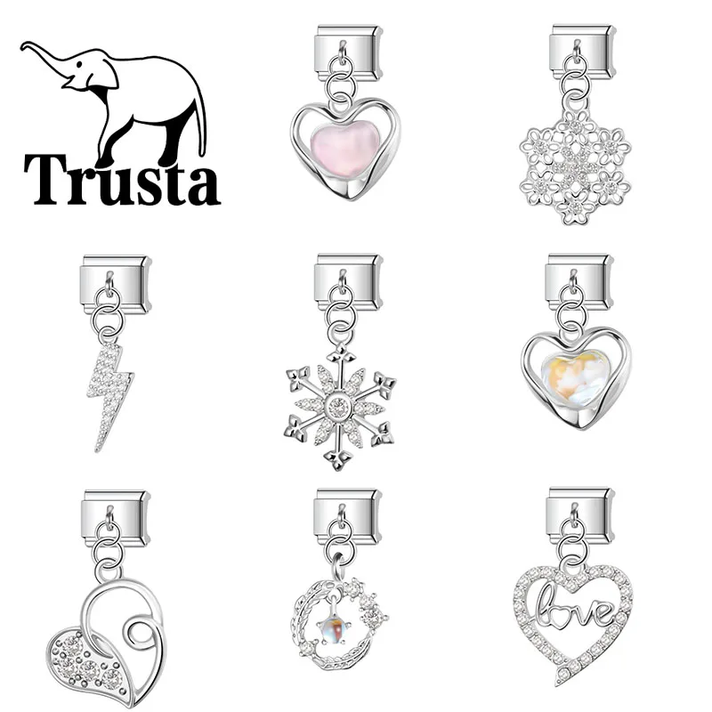 Trusta Love Snow Zirconia Pendant Italian charm bracelet Jewelry 1pc Fit 9mm Removable Accessories Beads Gifts DIY Fashion N780