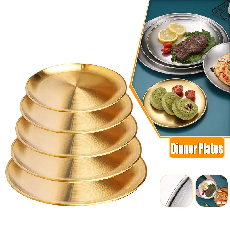 Metal Round Plate Camping Dishes Rust-Proof Stackable Food Serving Plate for Salad Fruit Dessert Snack Home Outdoor Dinner Plate