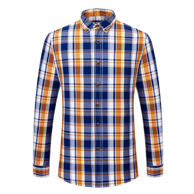 Camisa de manga larga para hombre, camisa 100% de algodón de alta calidad, a rayas, informal, de negocios, a cuadros, a la moda, ropa de marca de ajuste estándar