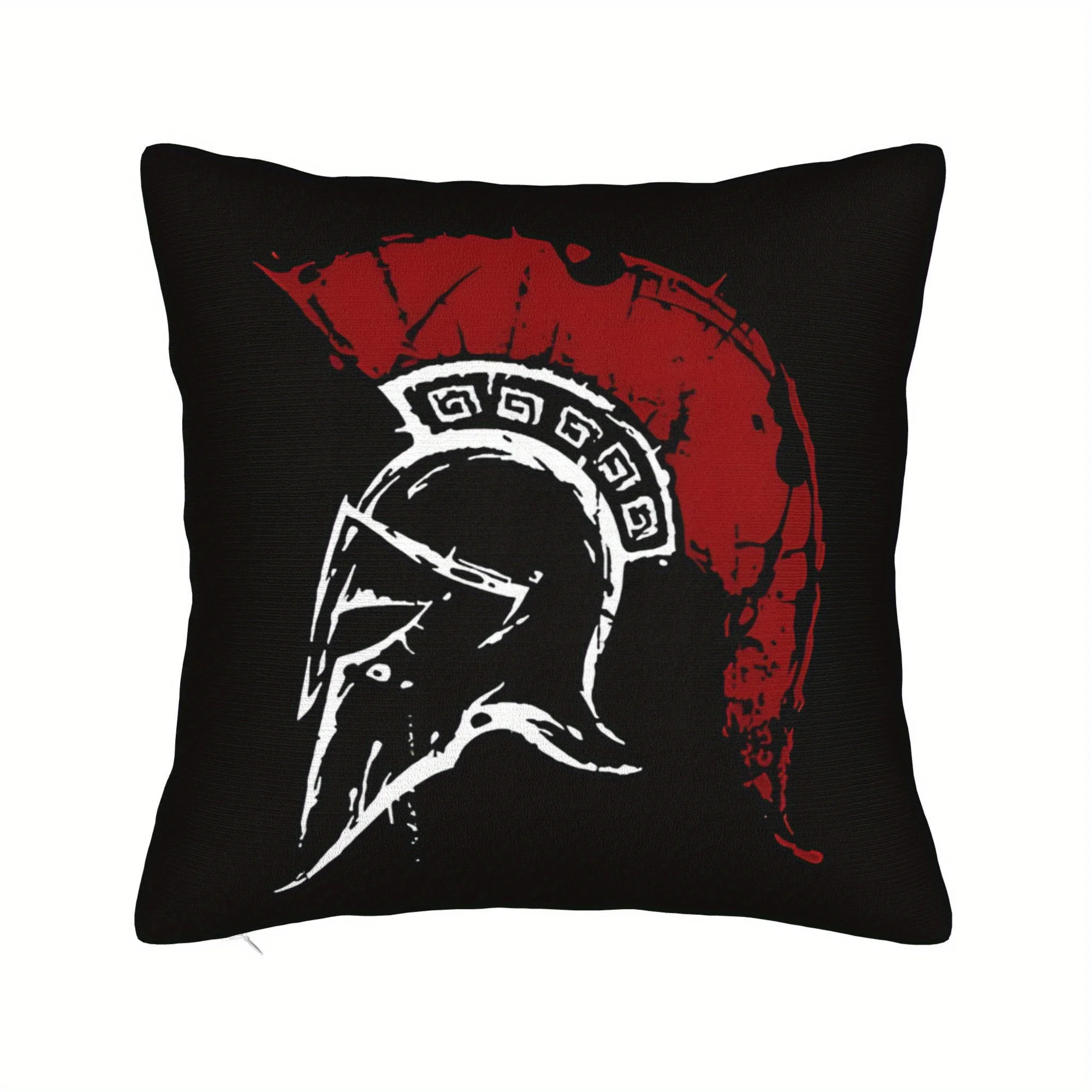 1pc Spartan Helmet Pillow Cover, Red & Black Warrior Design Cushion Case for Living Room Bedroom Home Decor Gift