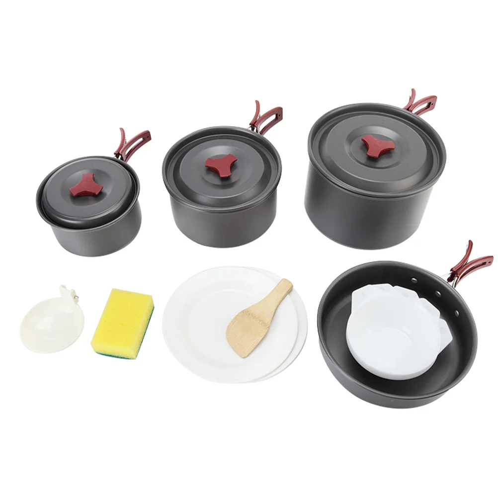 1 مجموعة 1 مجموعة للطي نزهة طقم حلل استانلس ستيل ل 4-5 أشخاص المدمجة التخييم أواني الطبخ في الهواء الطلق عدة الظهر التنزه الحساء يغلي القلي #2