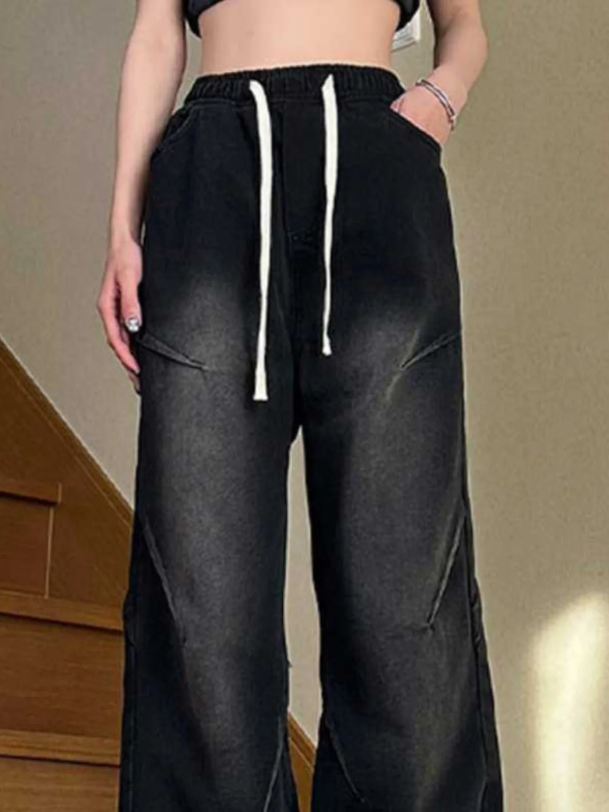 

Американские ретро-джинсы с широкими штанинами для мужчин, повседневные, свободного прямого кроя, весенне-осенние, дизайнерские, с высокой талией, джинсовые брюки