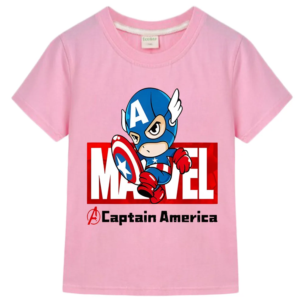 Marvely Fashion Card Captain America Spiderr-Man Hippie T-shirt Kids Summer Short Sleeve Teen Tops T-shirt Gift Cartoon Clothes