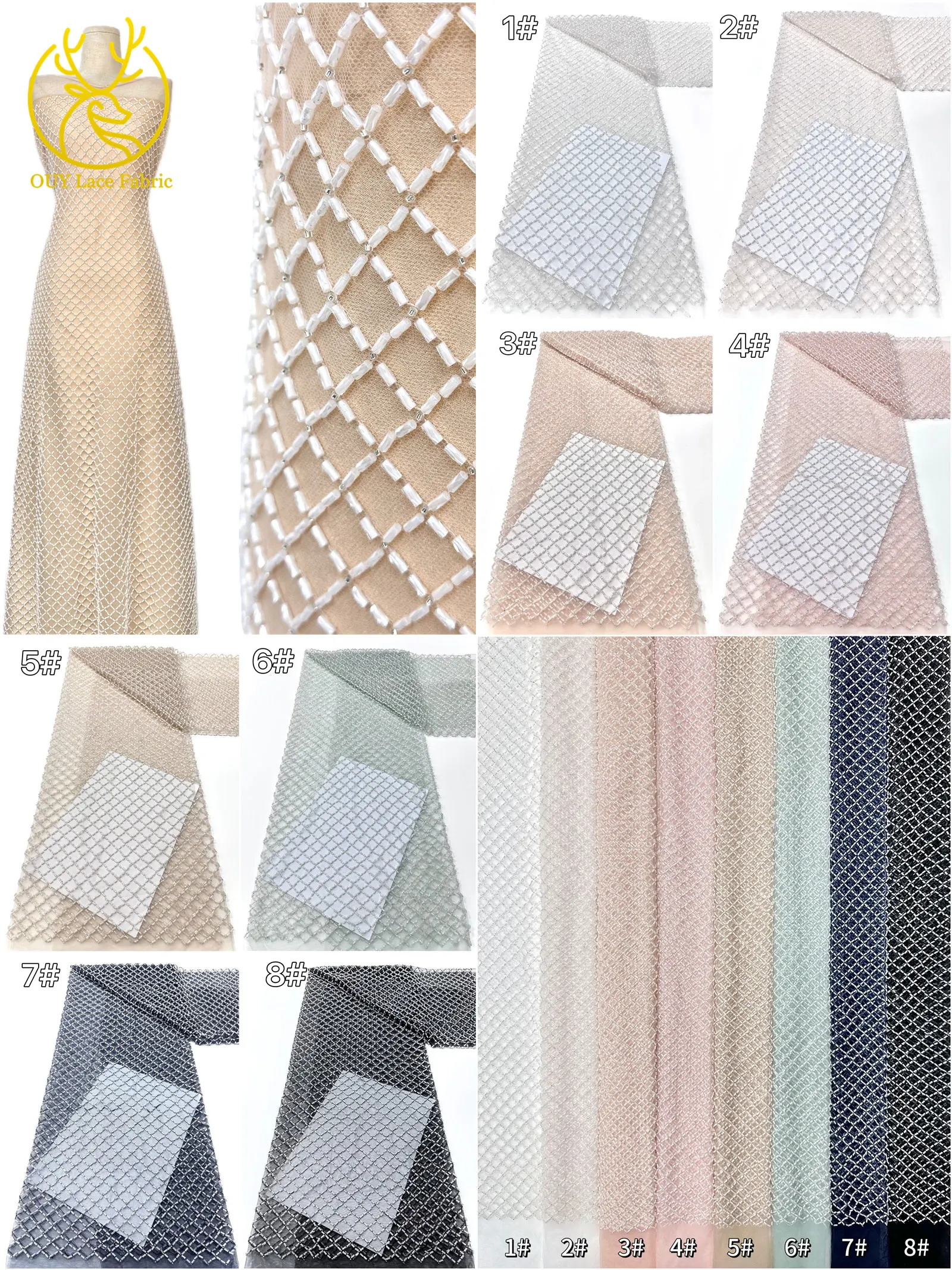 Luxuriöser französischer Perlenstickerei-Spitzenstoff 2026 – Französische Bugle-Perlen auf Mesh-Tüll-Spitze, nigerianisch, für Damen-Abendkleider, Nähmaterial, 5 Yards – Detail 3
