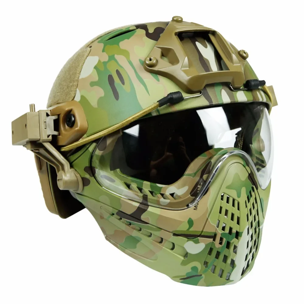 WoSporT Tactical Helmet with Mask Airsoft Paintball Overall Helmet CS Military WarGame Motorcycle Cycling Hunting Fast Helmet