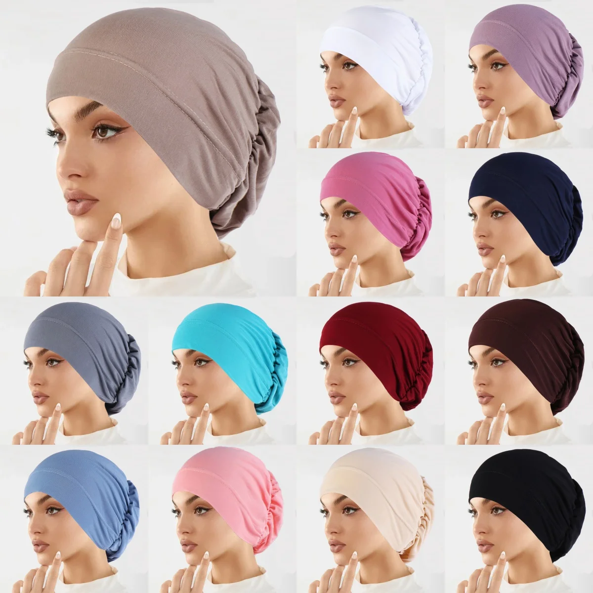 

New Muslim Fashion Women Hijabs Soft Stretch Solid Color Turban Hat Cancer Chemo Beanies Caps Headwear Headwrap Hair Accessories