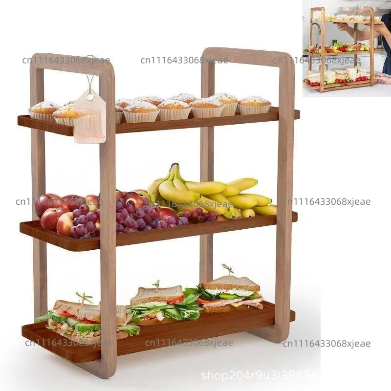 Popular wooden three-layer tray rack, party event wooden three-layer display stand, snack cake dessert appetizer tray