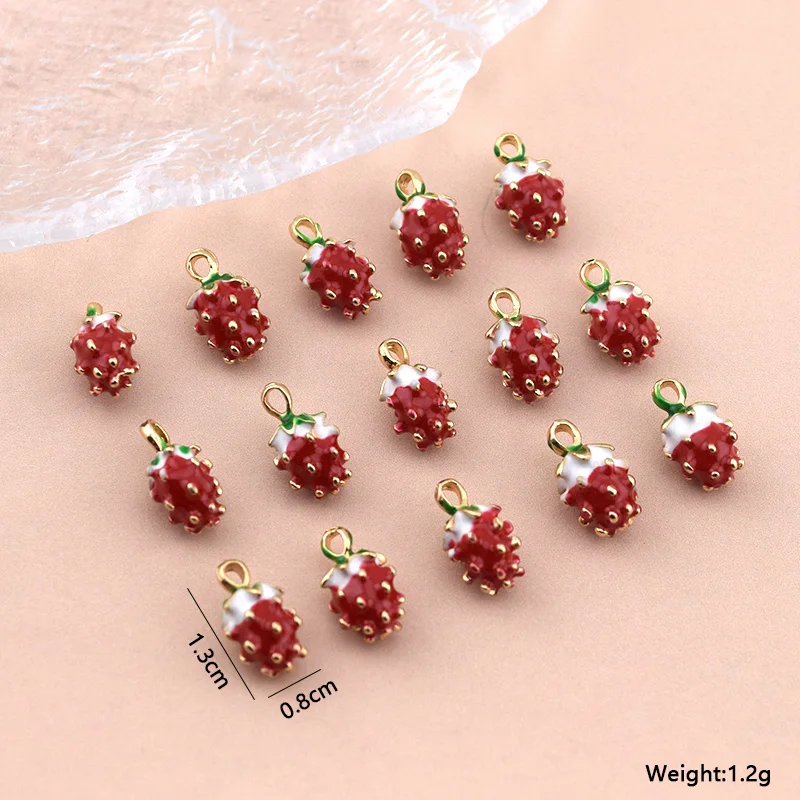 10pcs Mini Red Strawberry Alloy Enemal Charms Cute 3D Fruit Pendant For Barcelet Earring Necklace Diy Jewelry Making