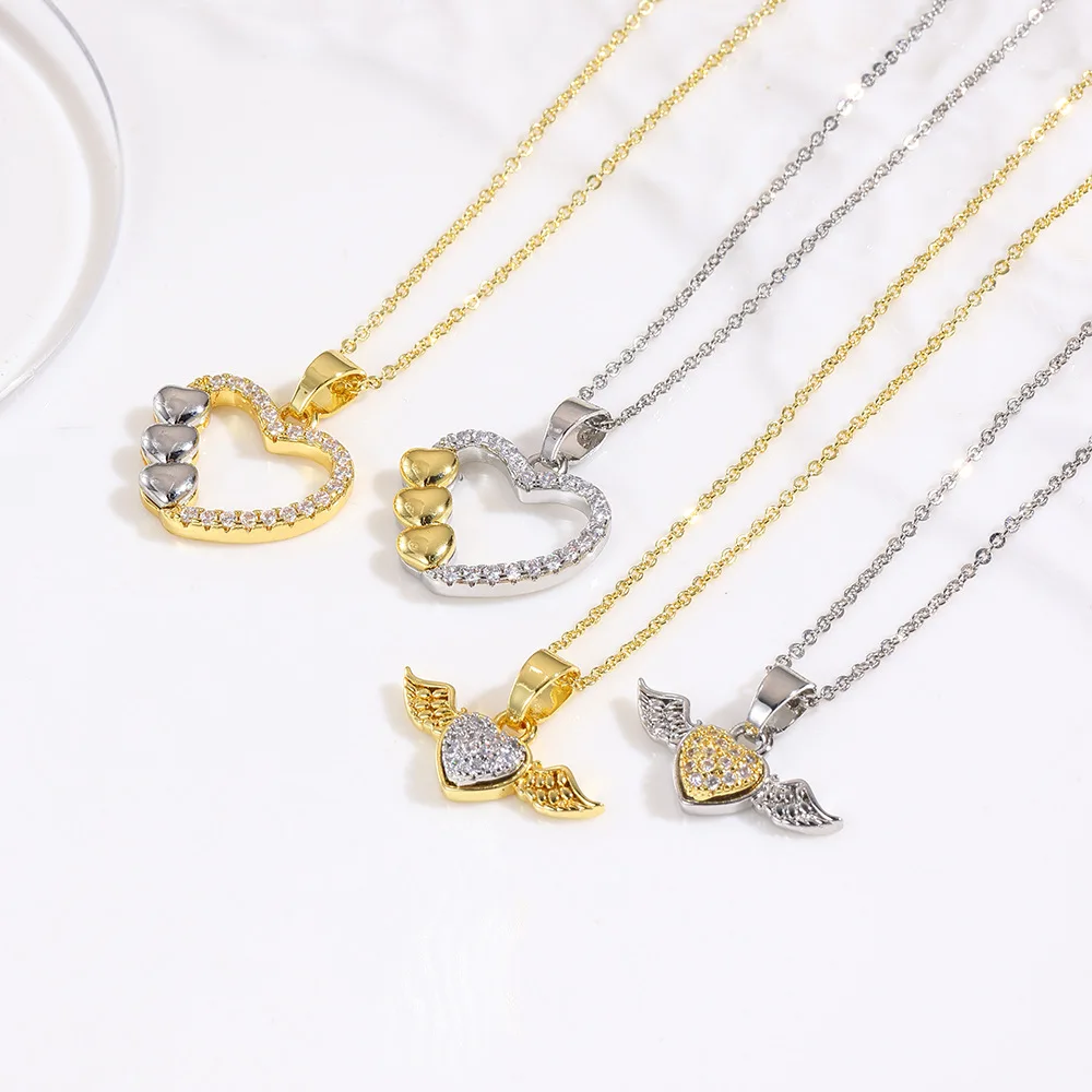 5 batches of niche temperament simple copper-plated two-color love wing pendant simple O-shaped necklace women's pendant jewelry