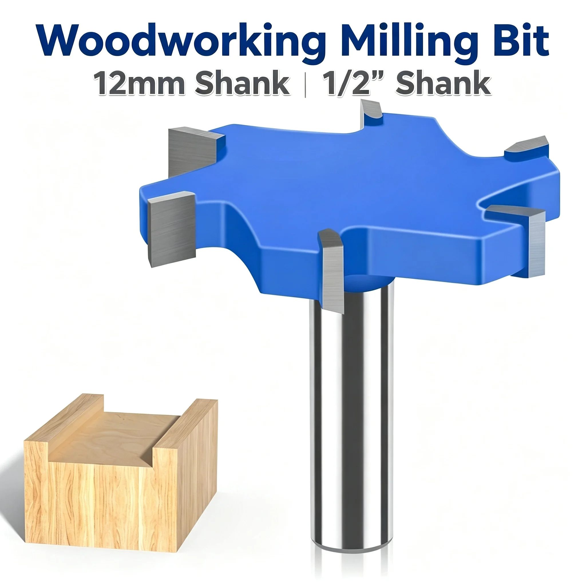1pc 1/2' 12mm Shank 6 Edge T Type Slotting Cutter Woodworking Tool Router Bits For Wood Industrial Grade Milling Cutter